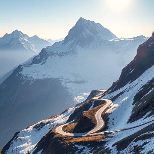 Der Großglockner, Österreichs höchster Berg, mit schneebedeckten Gipfeln und einer Bergstraße.