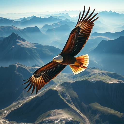 Eine atemberaubende Aufnahme aus der Dokumentarserie 'Universum' mit einem Adler im Flug über die Alpen.